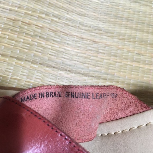 Vintage 90s Leather thong Wedge Sandal - Merlot Red - Size 10 - Picture 8 of 13